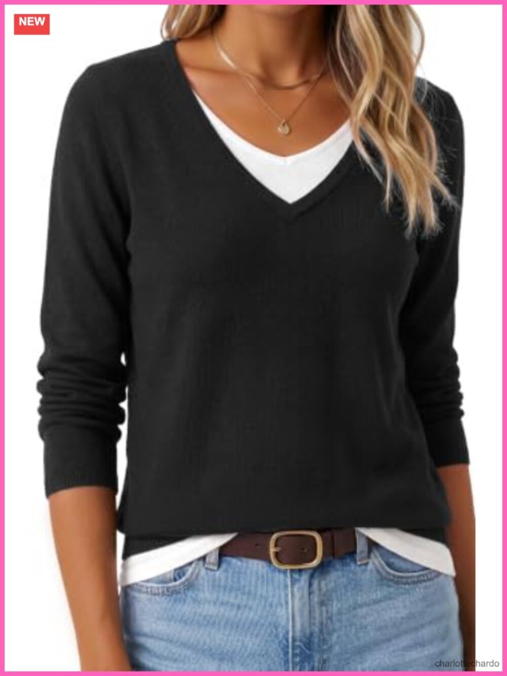 Wool Blend V-Neck Patchwork Pullover Sweater, Long Sleeve Casual Knit Top